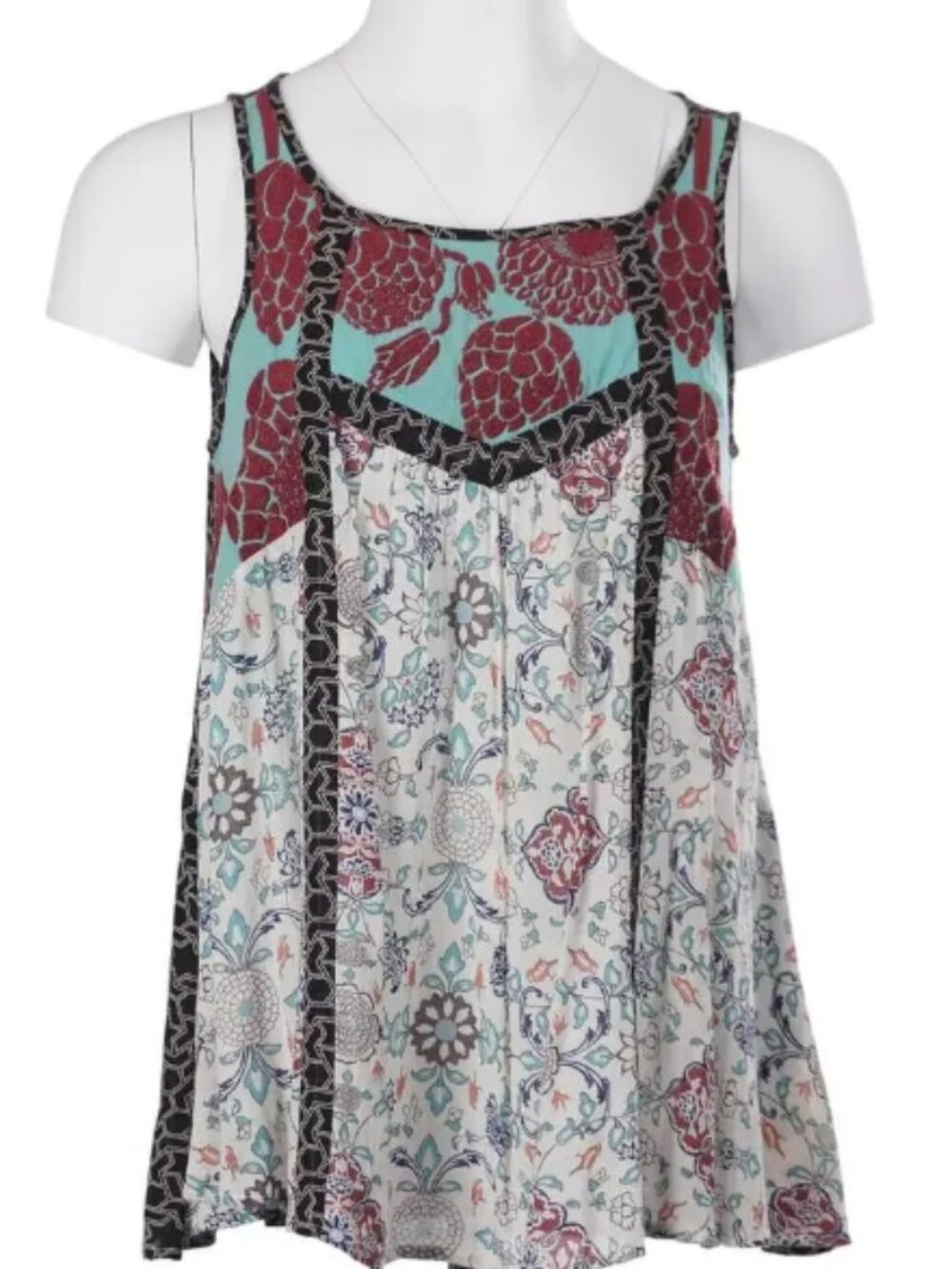 Floreat Anthropologie Tank Top 4 Floral Embroidered A-Line Sheer Boho Casual